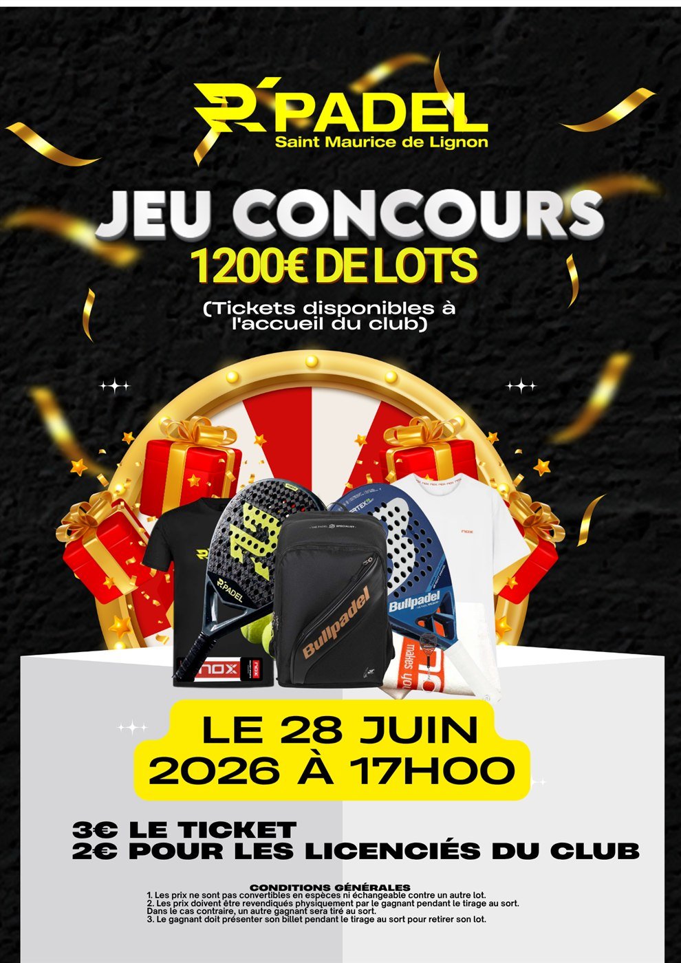 Jeu concours R'Padel 1200€ de lots — 28 juin 2026, Saint-Maurice-de-Lignon