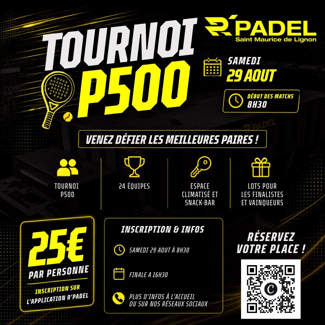 Tournoi P500 R'Padel — samedi 29 août 2026, padel 43 Haute-Loire